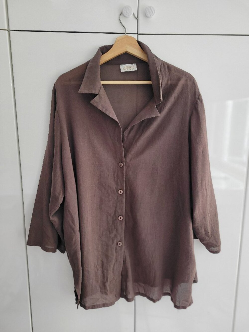 Vintage Linda Lundstrom Chocolate Brown Lightweight Summer Blouse Size L